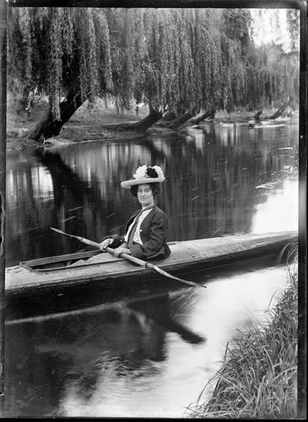 Woman in a canoe on the Avon River, 1900