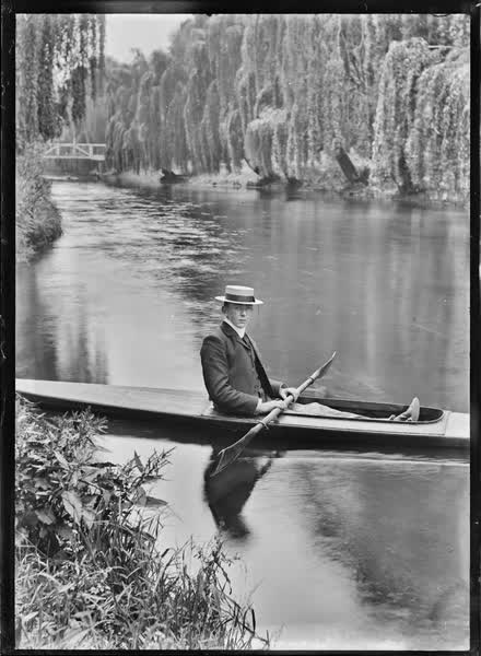 Man in a canoe on the Avon River, 1900
