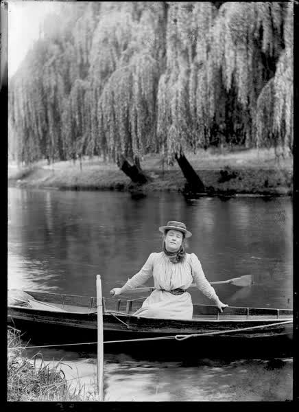 Woman in a rowboat on the Avon River, 1900