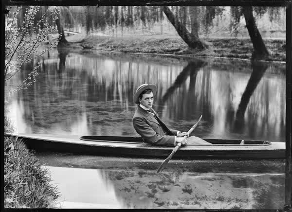 Man in a canoe on the Avon River, 1900
