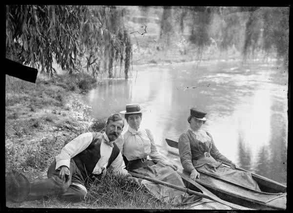 Two women in canoes on the Avon River, 1900