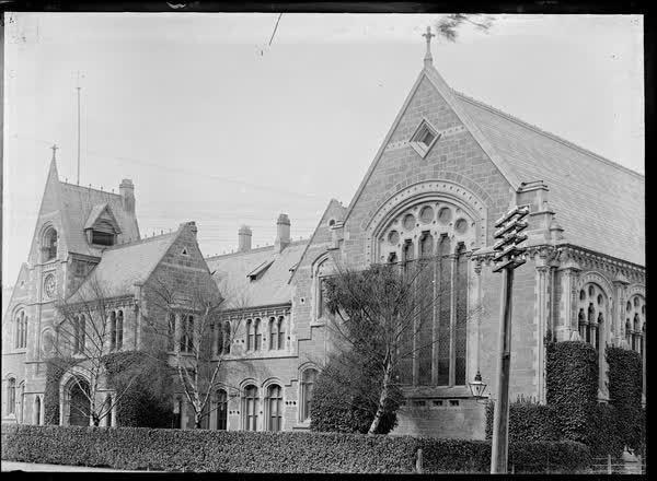 Canterbury College, Great Hall and clock tower buildings, 1901