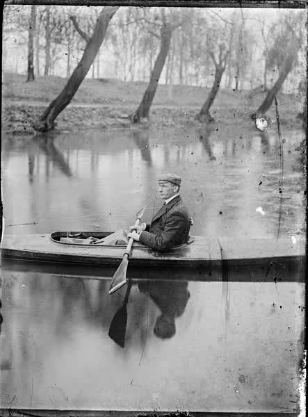 Man in a canoe on the Avon River, 1900