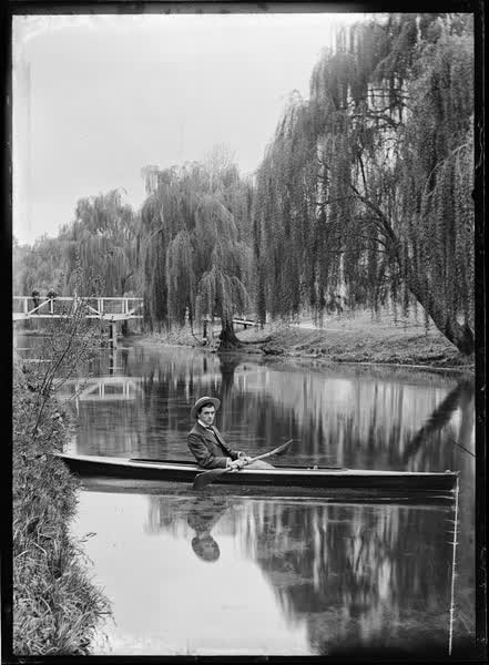 Man in a canoe on the Avon River, 1900