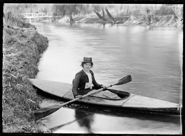 Woman in a canoe on the Avon River, 1900