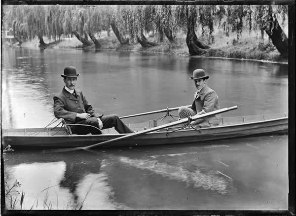 Two men in a rowboat on the Avon River, 1904