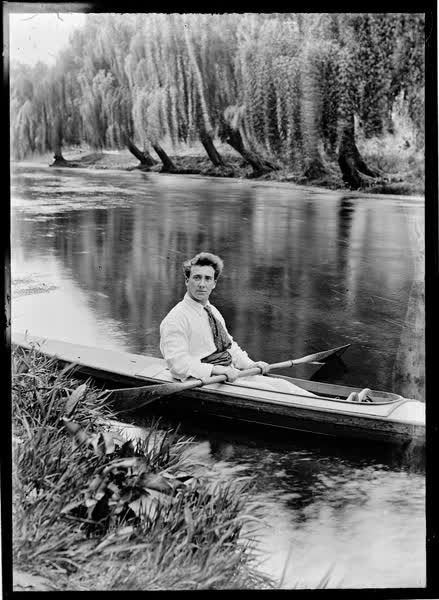Man in a canoe on the Avon River, 1900