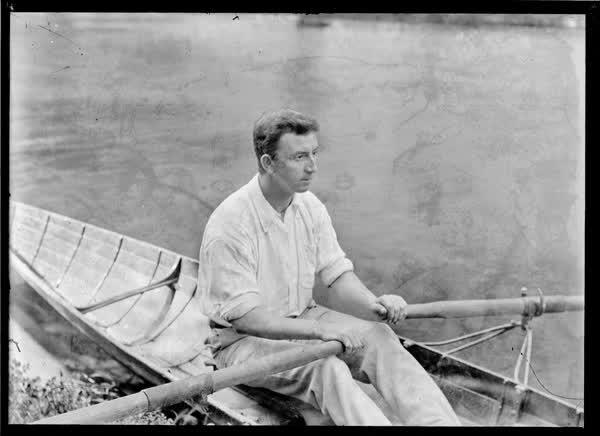 Man in a rowboat on the Avon River, 1900