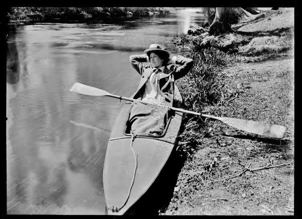 Woman in a canoe on the Avon River, 1900