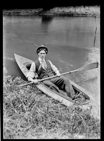 Man in a canoe on the Avon River, 1900