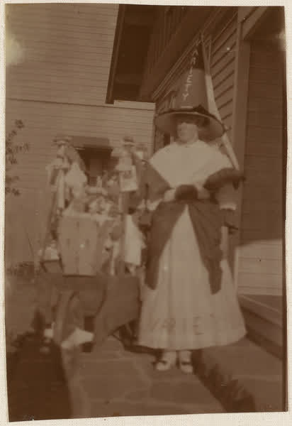 Madeline Gimblett at Heathcote Hall wheelbarrow sale, 1900