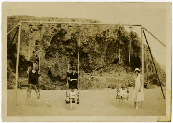 Alice Grundy and family at Cave Rock, 1935