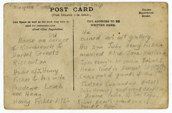 Miowera postcard reverse, 1920