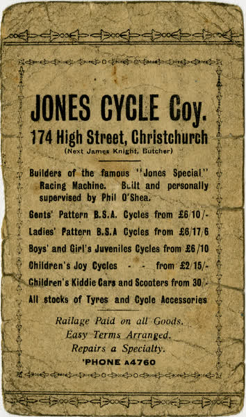 Jones Cycle Company advertisement, 1930