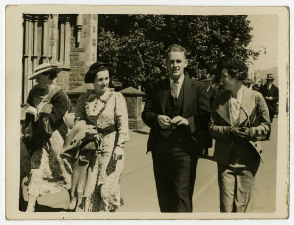 Family walking in Cathedral Square, 1930