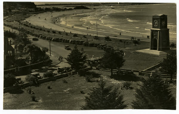 Sumner Scarborough Clock Tower and beach, 1940