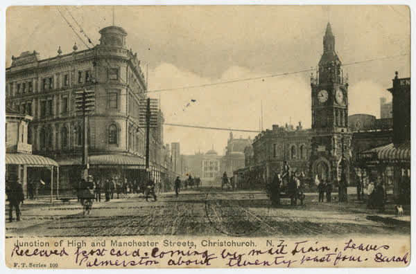 Junction of High and Manchester Streets, Christchurch. N. Z., 1905