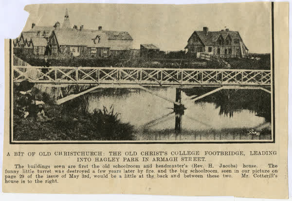 Old Christ's College footbridge to Hagley Park, 1900
