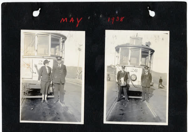 Two photos of Tram no. 26, Christchurch, 1938