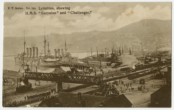 Lyttelton, showing HMS "Euryalus" and "Challenger.", 1900