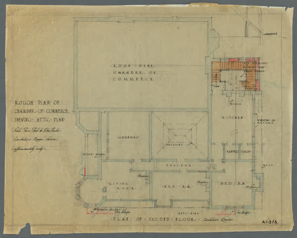 Rough plan of Chamber of Commerce shewing attic plan, 1920