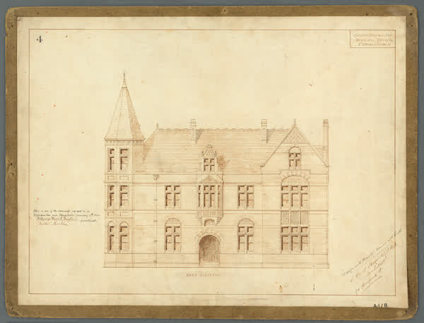 East elevation. Sketch design for Municipal offices, 1886