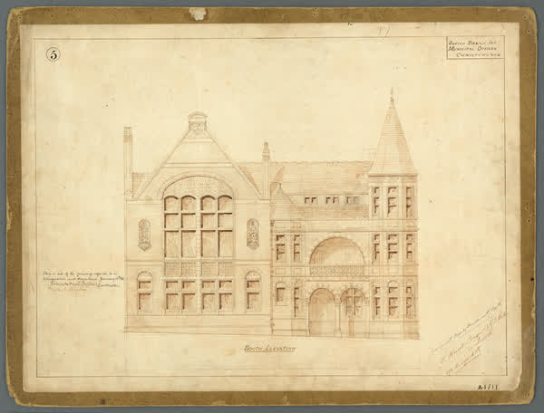 South elevation. Sketch design for Municipal offices, 1886