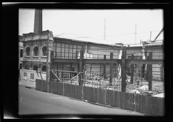 Girders and partially demolished building, 1938