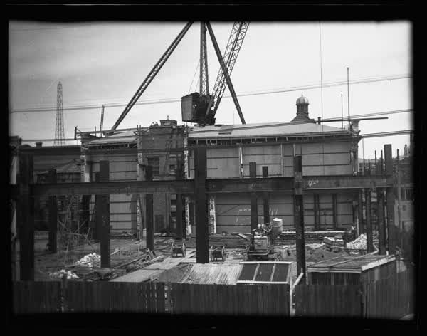 Girders, cranes, and radio tower, 1938