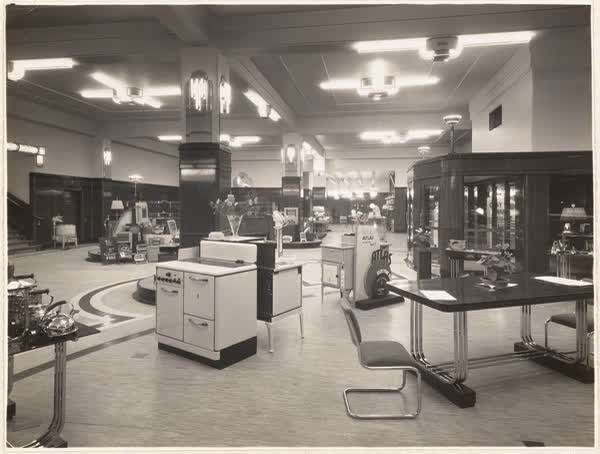 Show room of new MED building, 1930