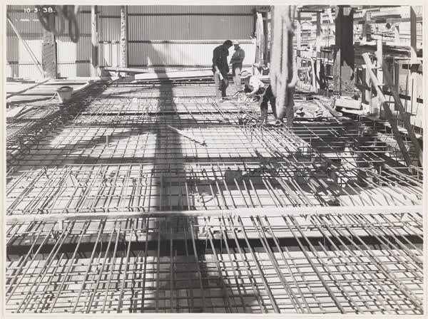 Reinforcing for concrete floor in MED building, 1938