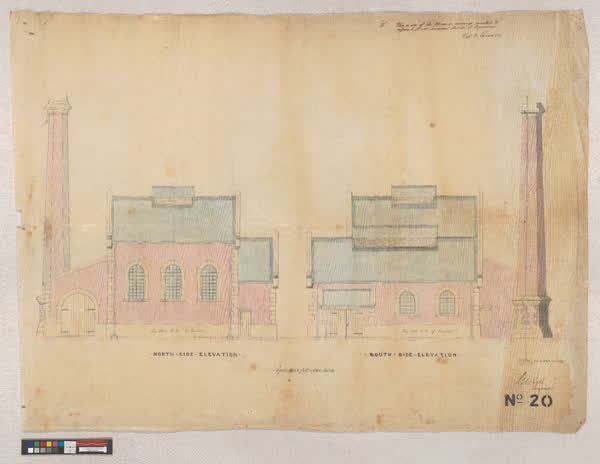 North and south elevations, No. 1 pumping station, 1880