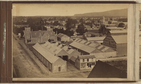 Cathedral Square and Worcester Street corner, 1881
