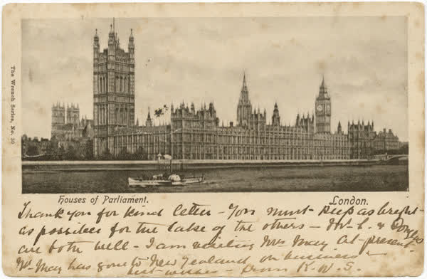 Postcard from Kate Sheppard to Eliza Wallis, side one, 1890