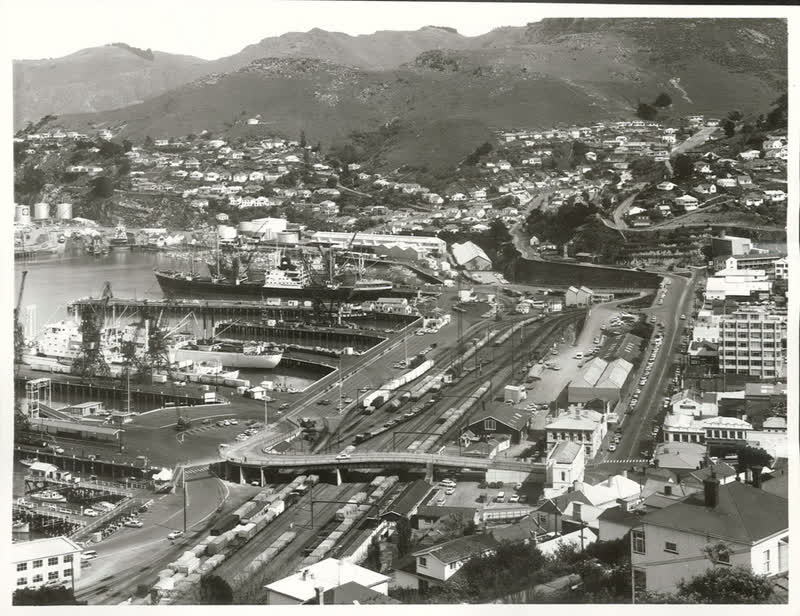 Port Lyttelton - Harbour view from Signal Hill, 1974