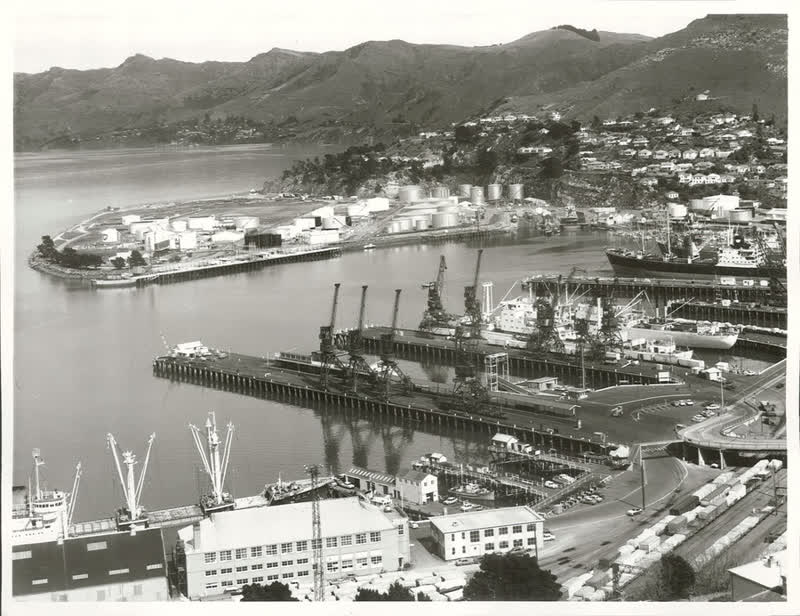 Port Lyttelton - Harbour view from Signal Hill, 1974