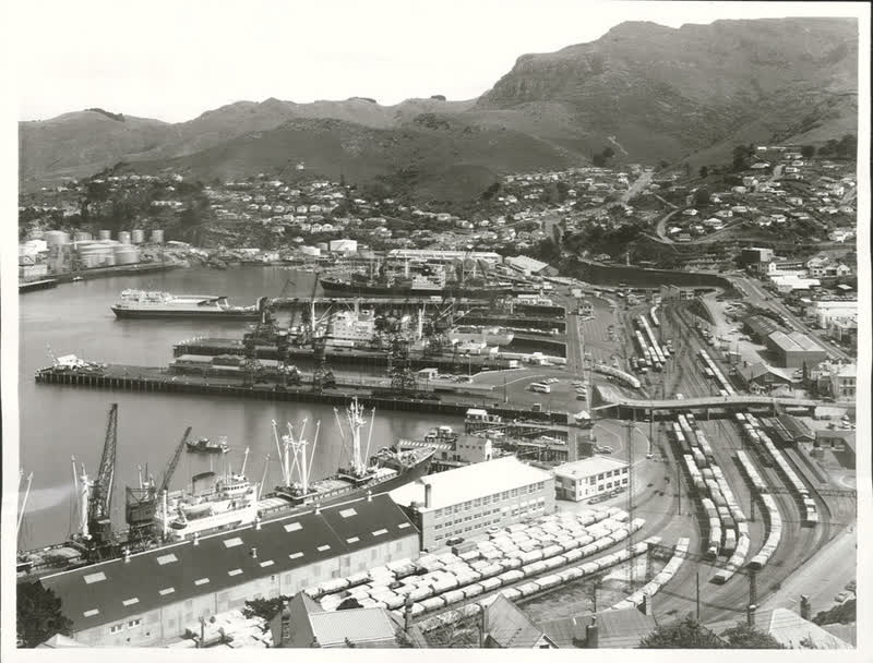 Port Lyttelton - Harbour view from Signal Hill, 1974
