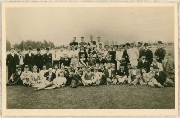 Pioneer Bicycle Club group portrait at Lancaster Park, 1880