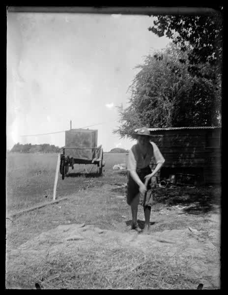 Boy scout working on a farm, 1900