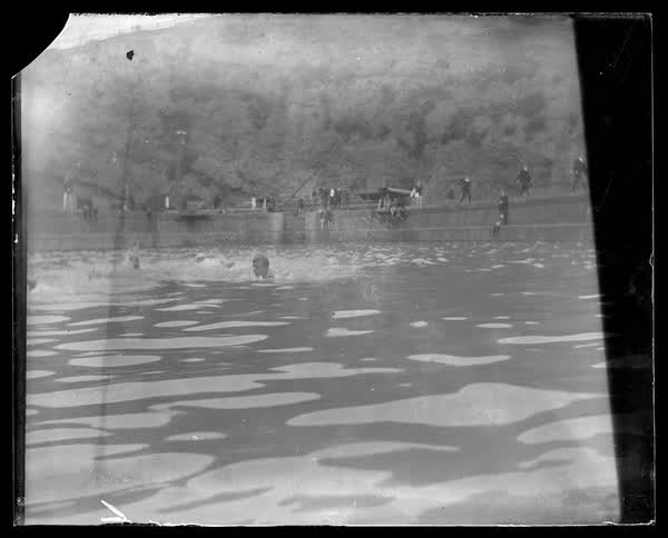 People swimming in the graving dock, 1900