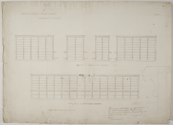 Christchurch Public Library. Drawing of fittings, 1876