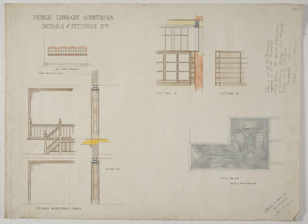 Public Library additions. Details of fittings, 1923