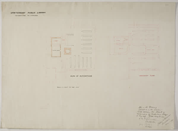 Canterbury Public Library. Alterations to fittings, 1914