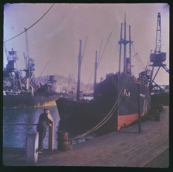 Boats on the Lyttelton wharf, 1950