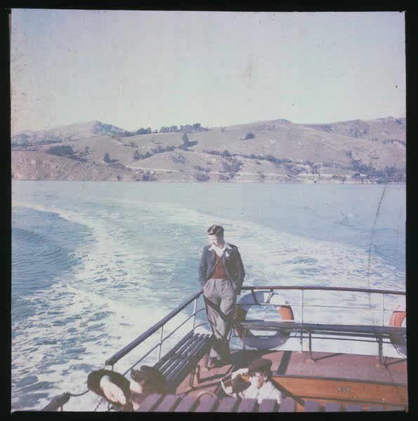 People on a motor boat, 1950