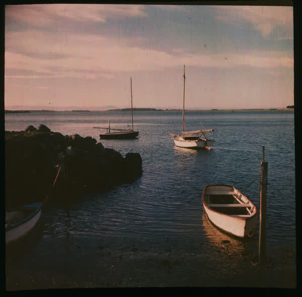 Boats docked near shore, 1950