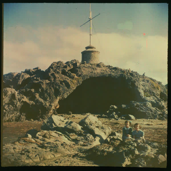 Two girls at Cave Rock, 1950