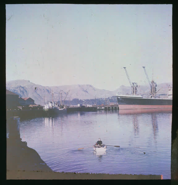 Row boat in Lyttelton Harbour, 1950