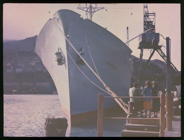 Nimbus moored on the Lyttelton wharf, 1950