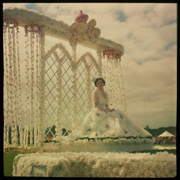 A woman on the Peace float, 1951